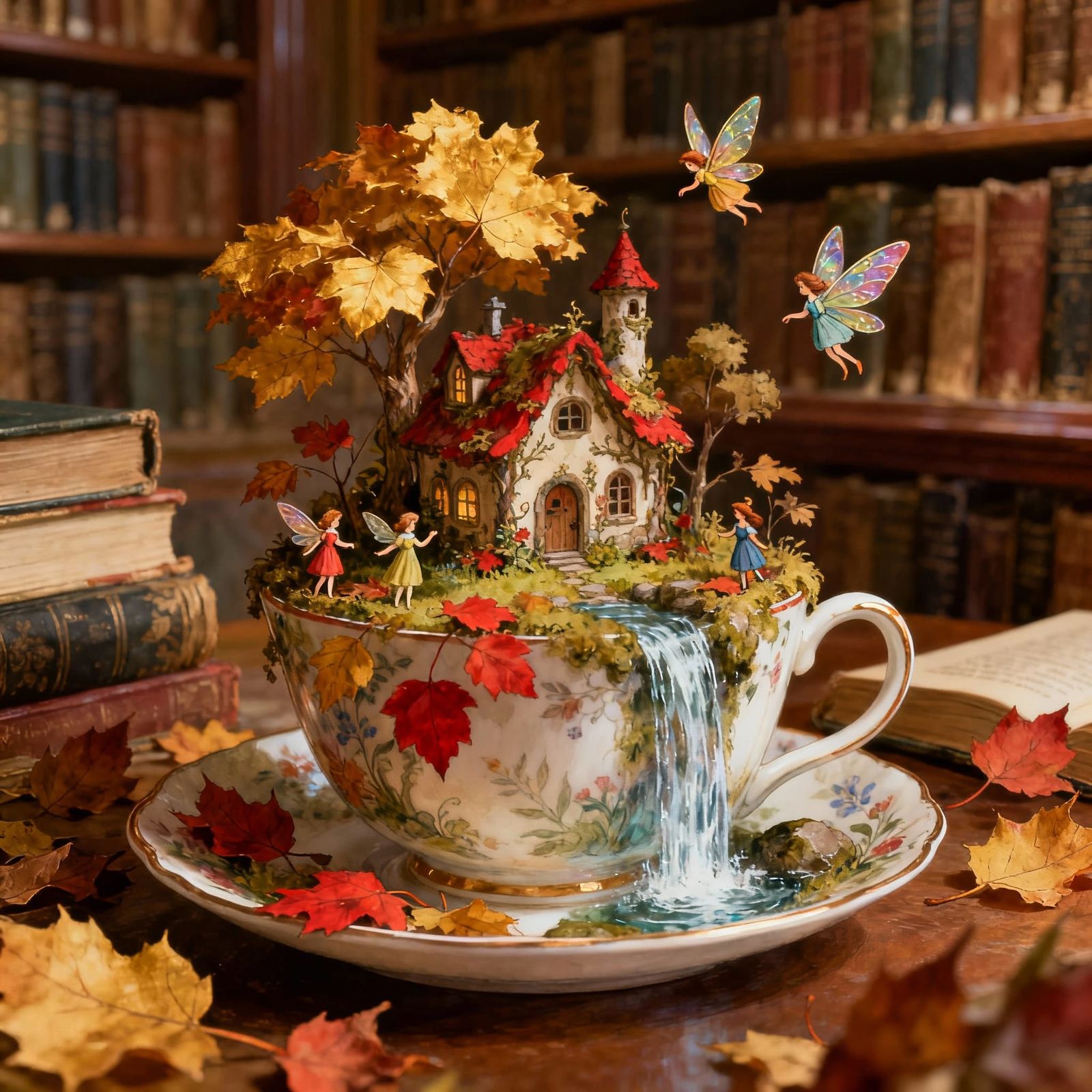 Enchanted Teacup House in Grand Library, Storybook Style