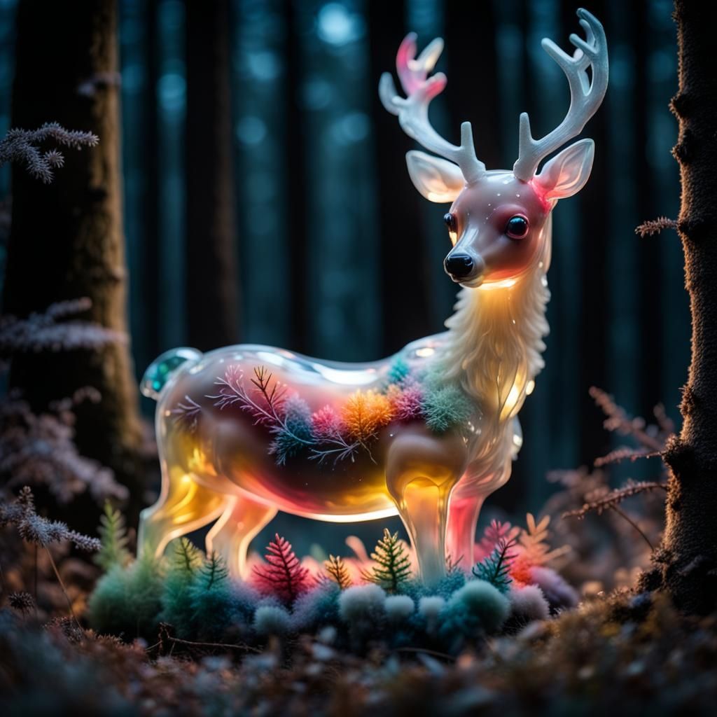 Crystal Marzipan Deer Sculpture in Colorful Forest