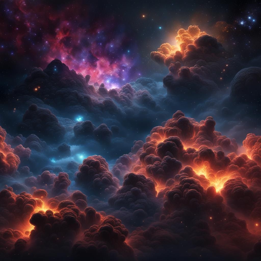 Cosmic Cloud Nebula Stars Night Sky in Detailed Painting