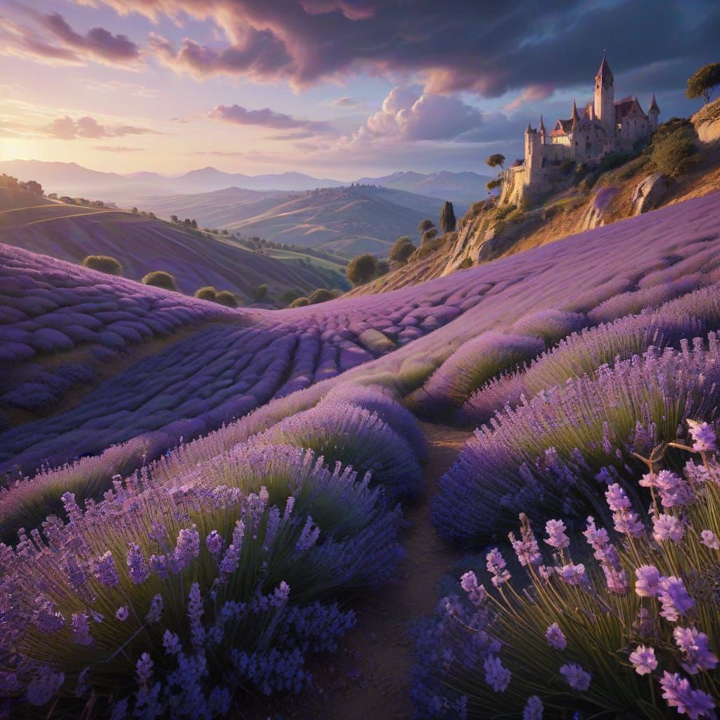 Dreamlike Lavender Fields in Surrealist Style