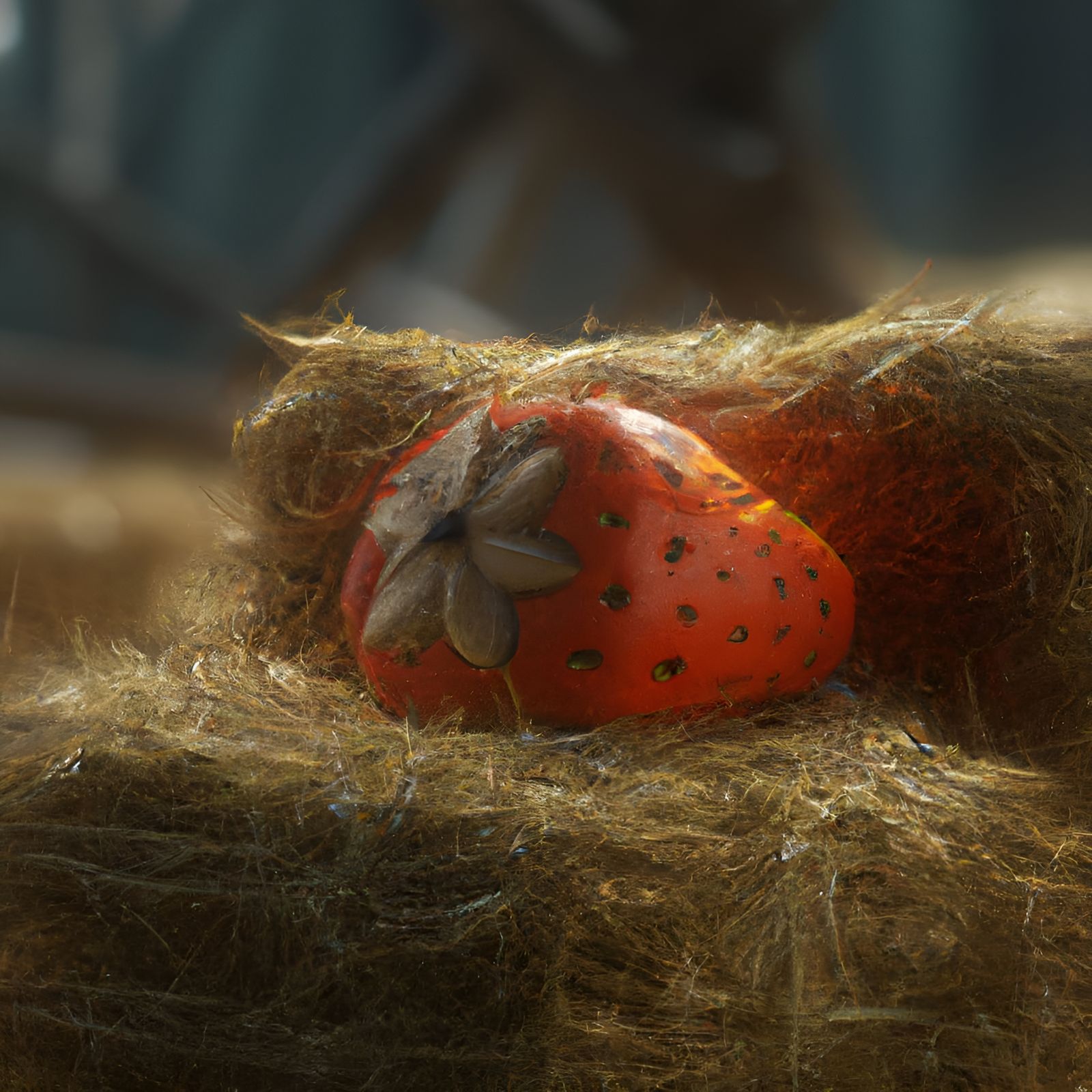 Strawberry Surrounded by Hay: Detailed Matte Painting