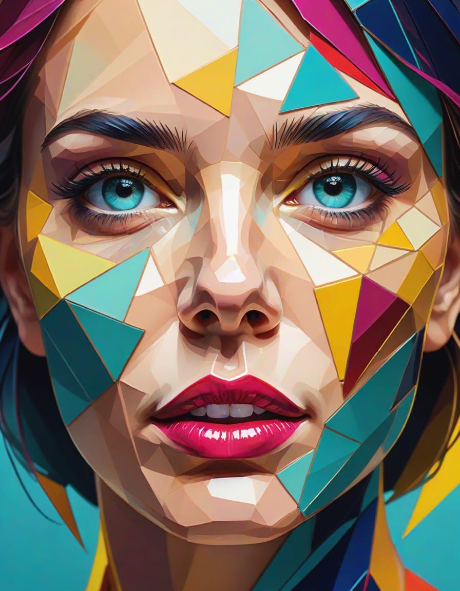 Polygonal Portrait with Vibrant Geometric Shapes