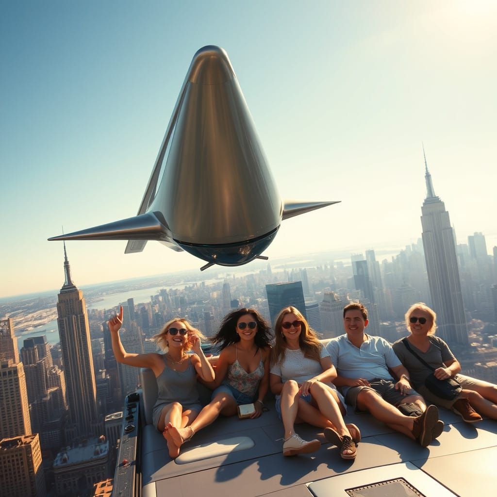 Women and Men Soar Above New York City in a Sleek Flying Cra...