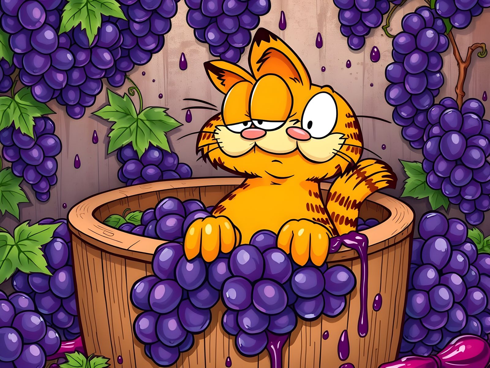 Garfield and Odie Stomping Grapes in Vineyard
