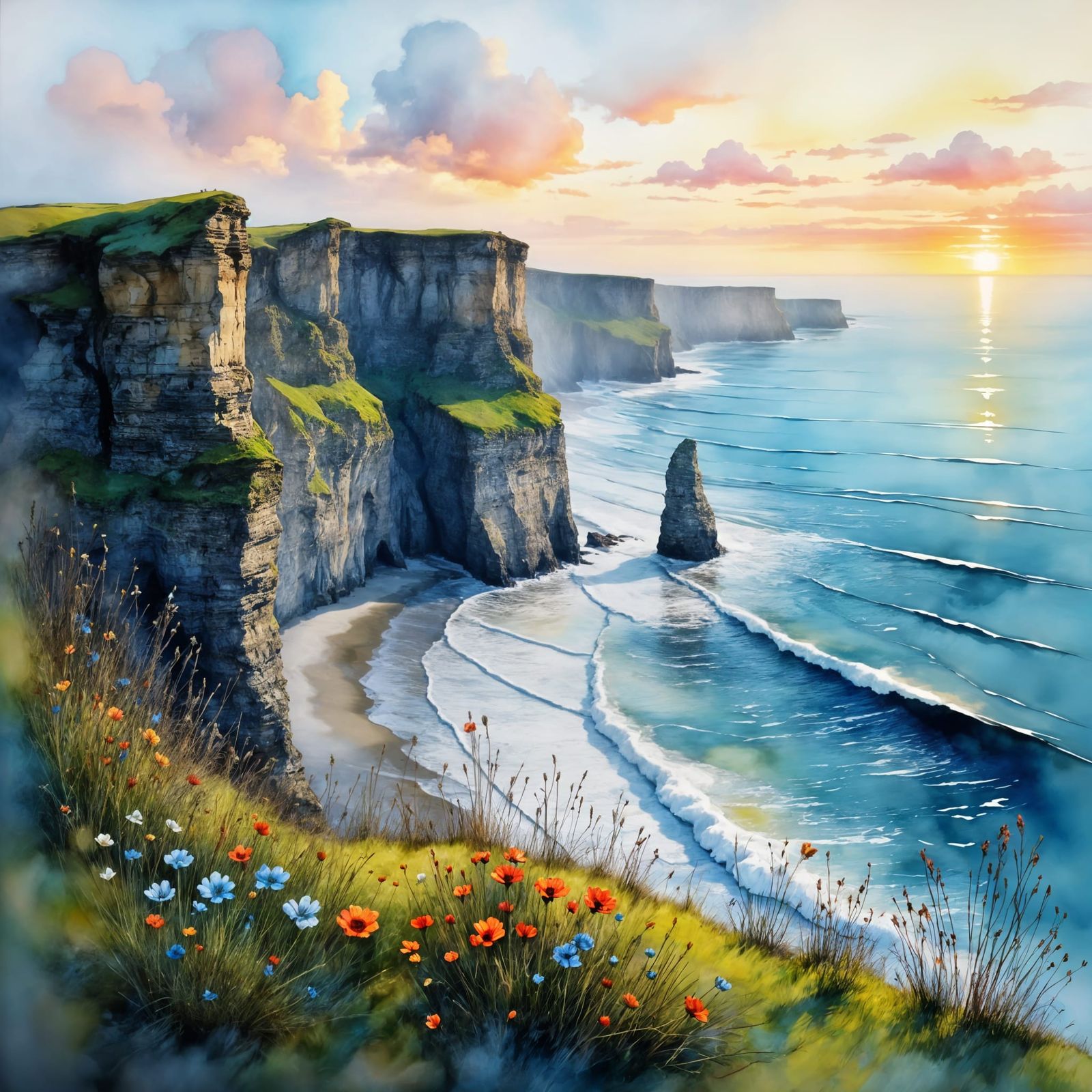 Painterly Dawn at Cliffs of Moher