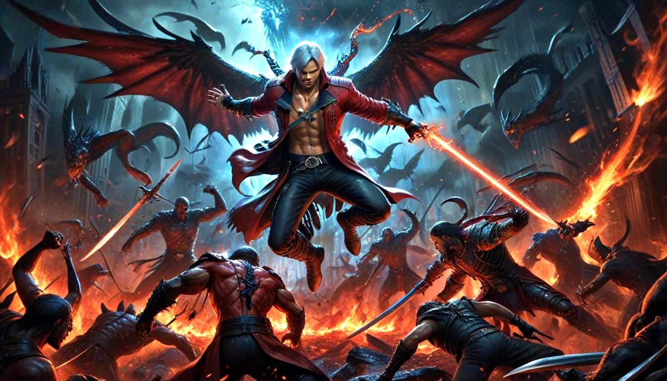 Dante Battles Demons in Hellish Canvas