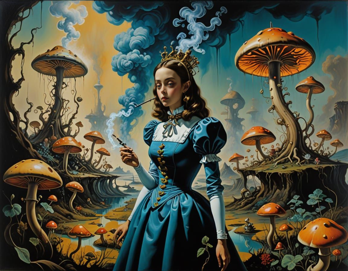 A dreamlike scene inspired by Lewis Carroll's whimsical tale...