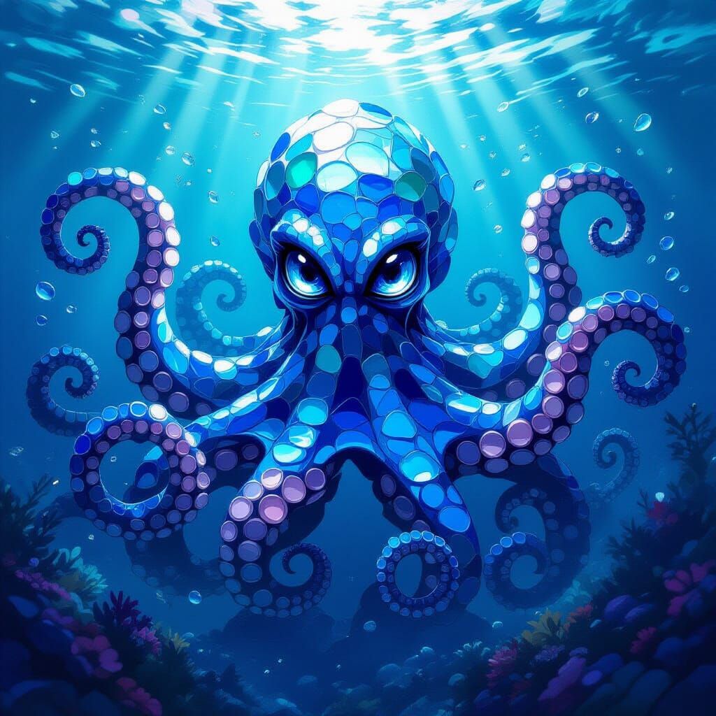 Mythical Kraken of Sea Glass Rises from Ocean Depths