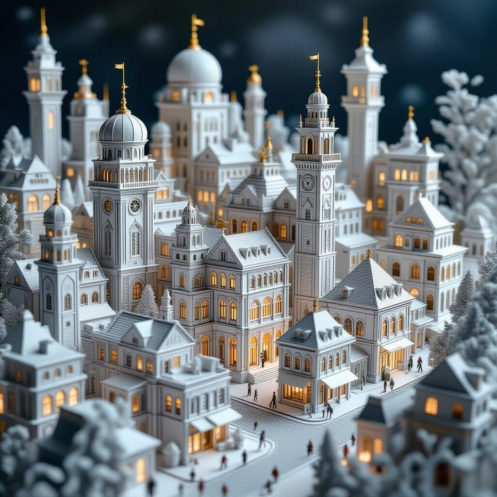 Hyperrealistic Micro Paper World with Miniature Buildings