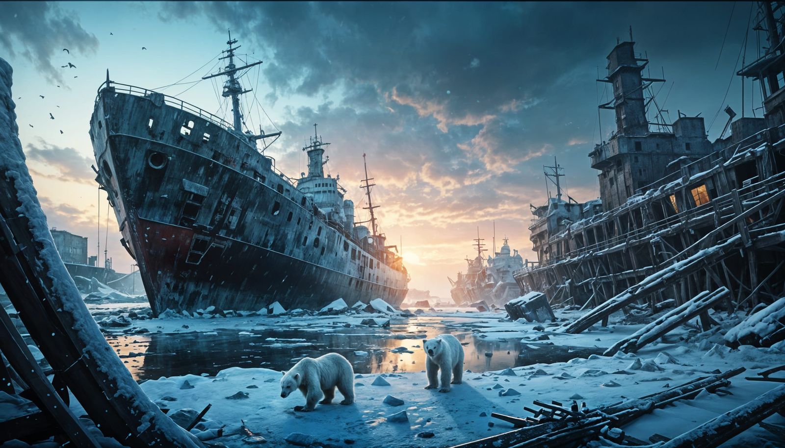 Frozen Apocalypse in Hyperrealistic Winter Harbour