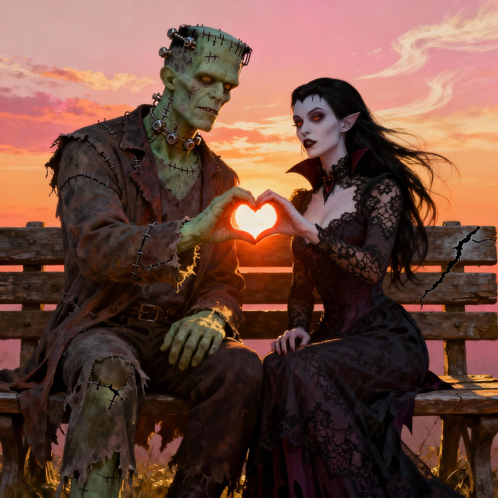 Frankenstein Vampire Love at Sunset