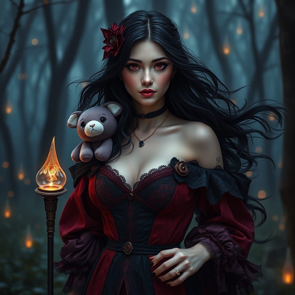 Mystical Woman in Twilight Forest: Digital Art