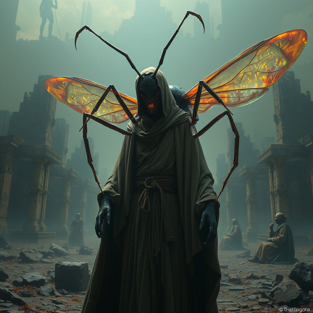 Grotesque Cultist Transformation into Iridescent Ant