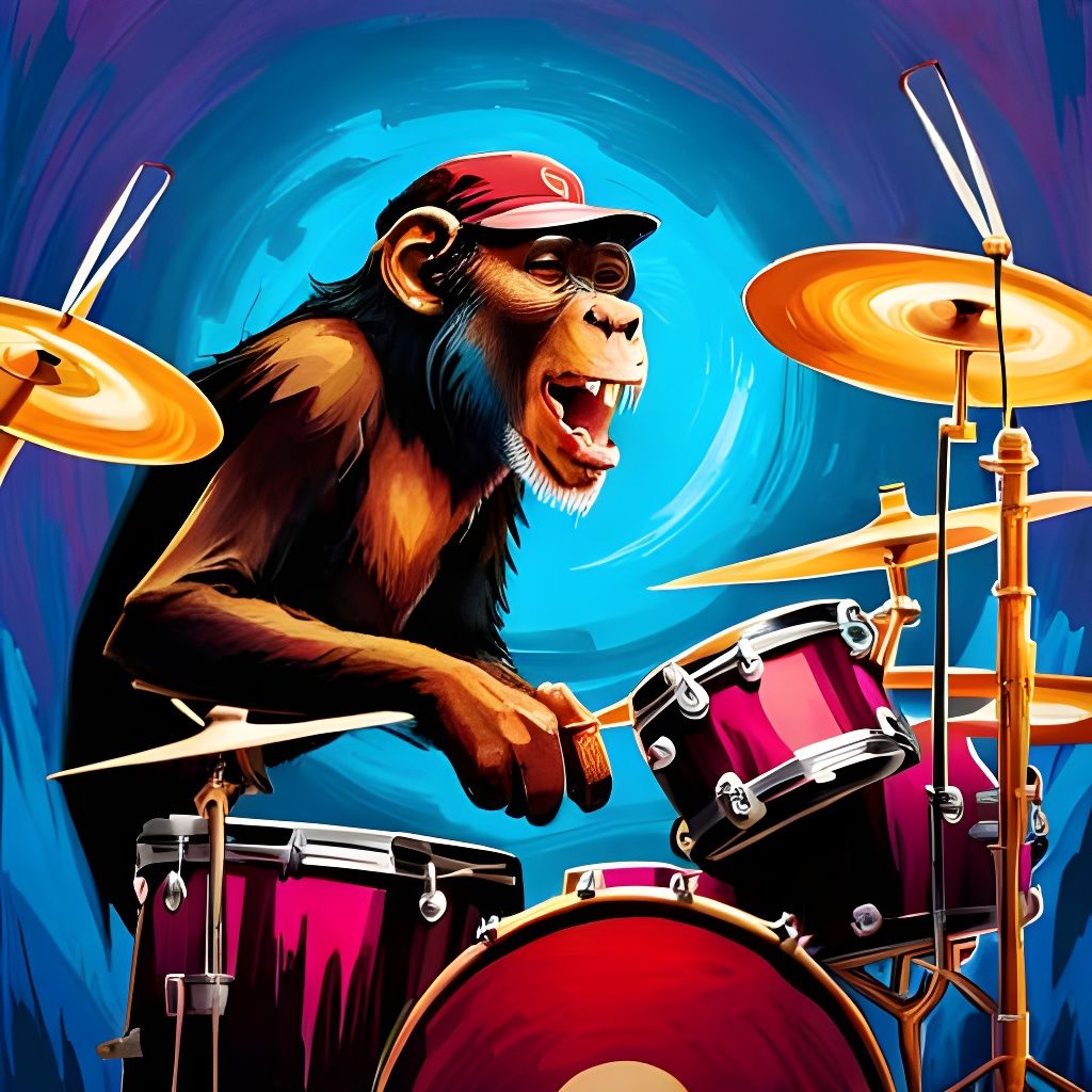 Happy Chimpanzee Rock Star Drummer Portrait