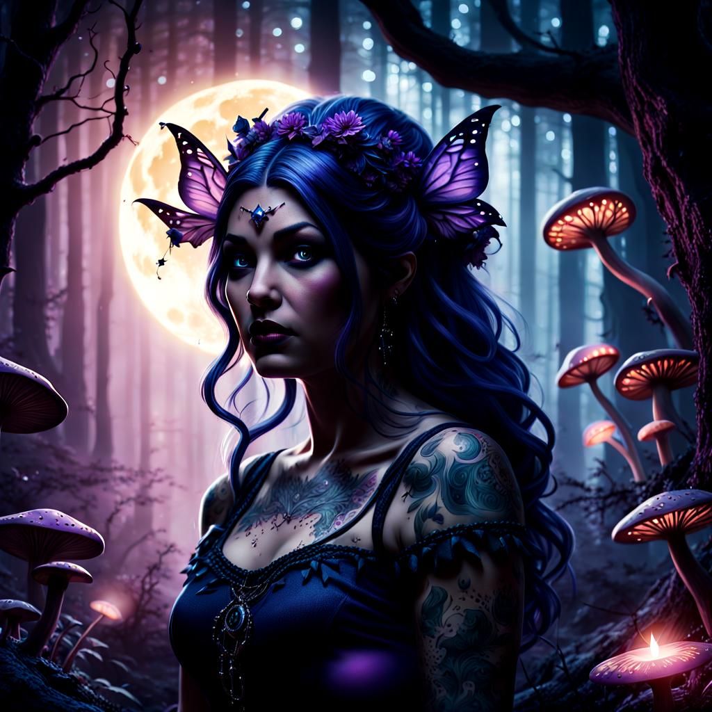 Dark Fairy in Enchanted Forest: Fantasy Art