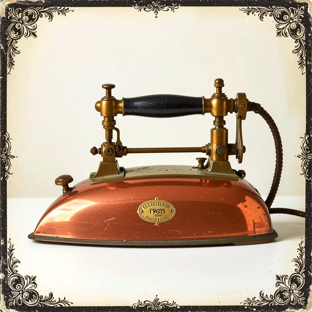 Vintage Copper Coal Steam Flatiron on White