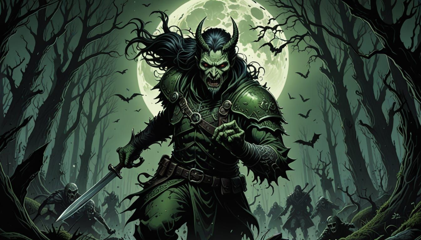 Grim Dark Fantasy Demon Chase in the Forest