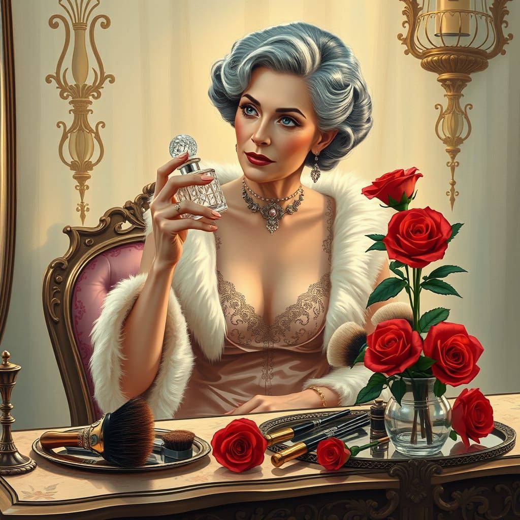 Elegant Lady in Vintage Boudoir, Inspired by Toulouse-Lautre...
