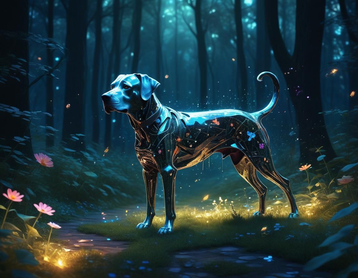 Ethereal Hound Dog Jogging: Abstract Glitchcore Art