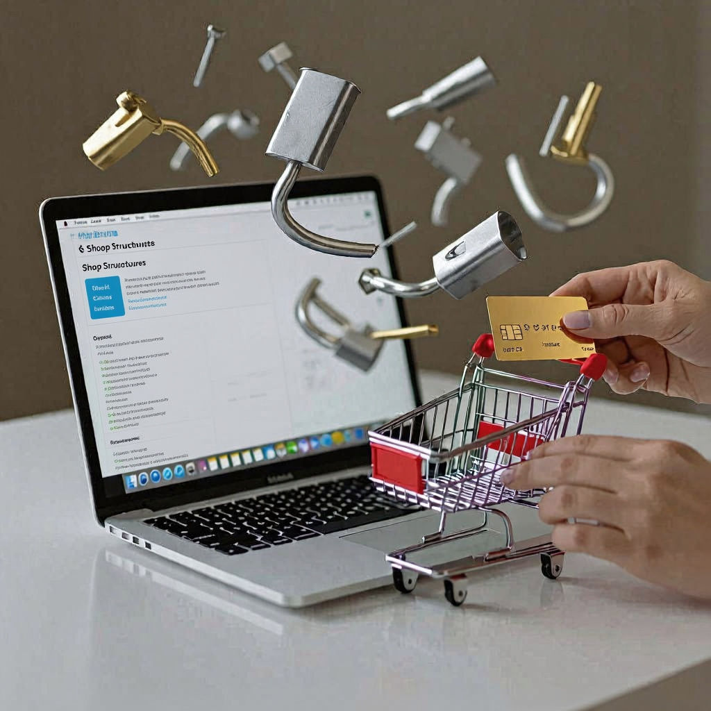 E-Commerce Transaction with Laptop, Cart and Credit Card