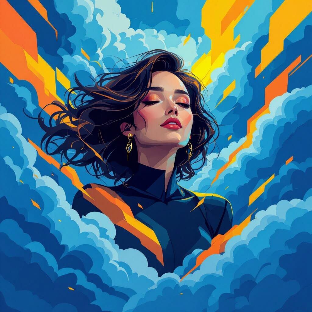 Vibrant Woman in Polygonal Futuristic Style