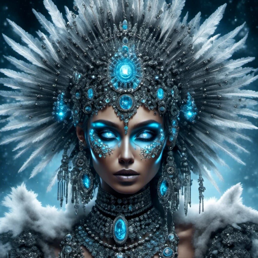 Bioluminescent Native Woman in Winter Portrait