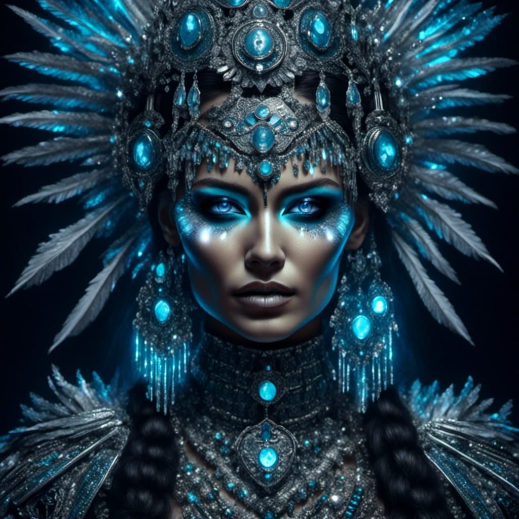 Bioluminescent Native Woman in Winter Portrait