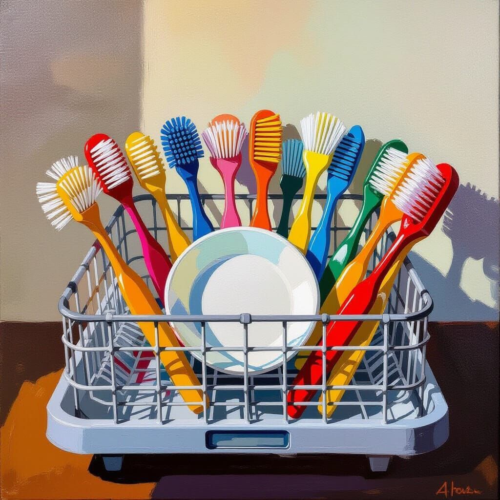 Dishwasher Brushes Still Life in Bold Colors