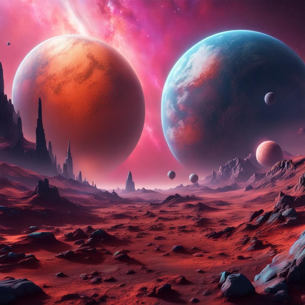 Colorful Planets and Stars in Space Landscape