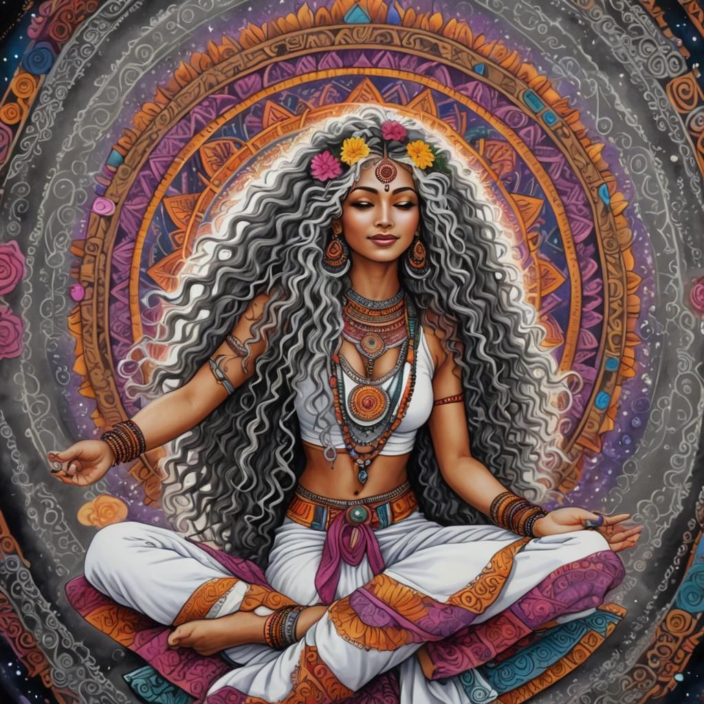 Cosmic Woman Dancing with Hindu Mandala