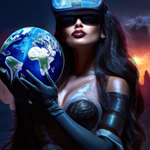 Spanish Girl with VR Glasses Holding Earth