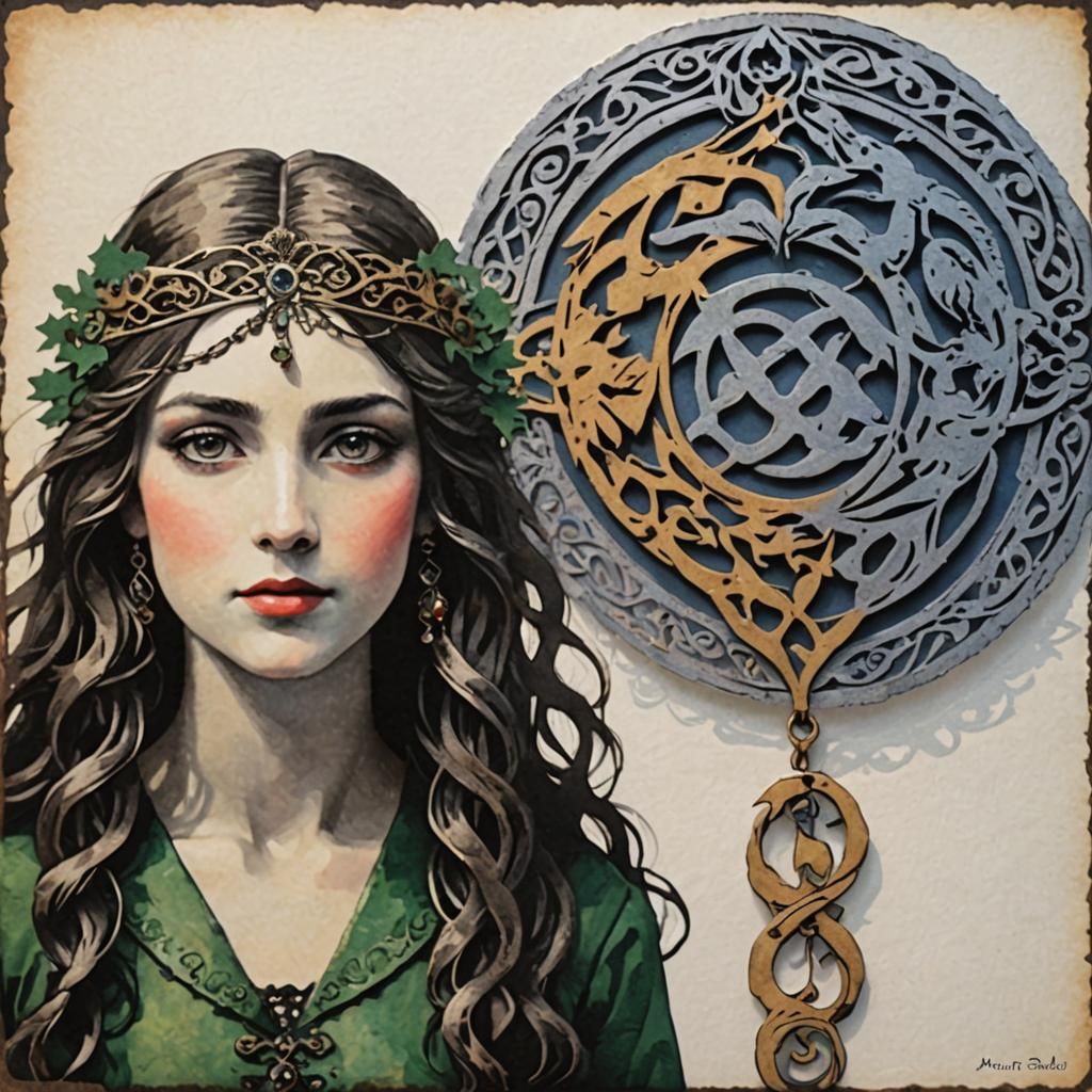 Fairy Tale Raven Princess Silhouette, Impressionist Style