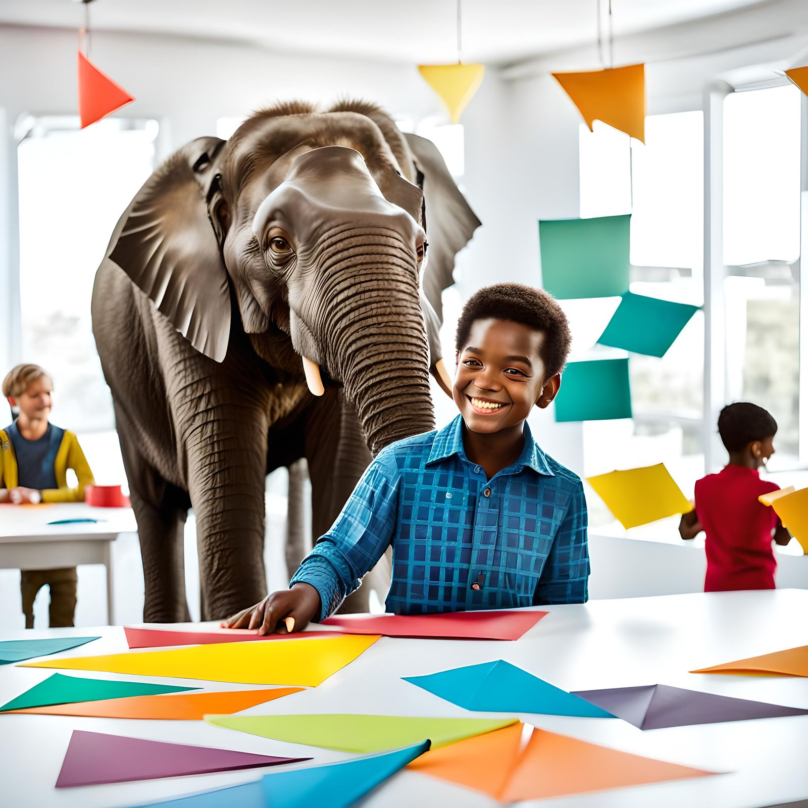 Boy's Geometry Discovery with Elephant Friend