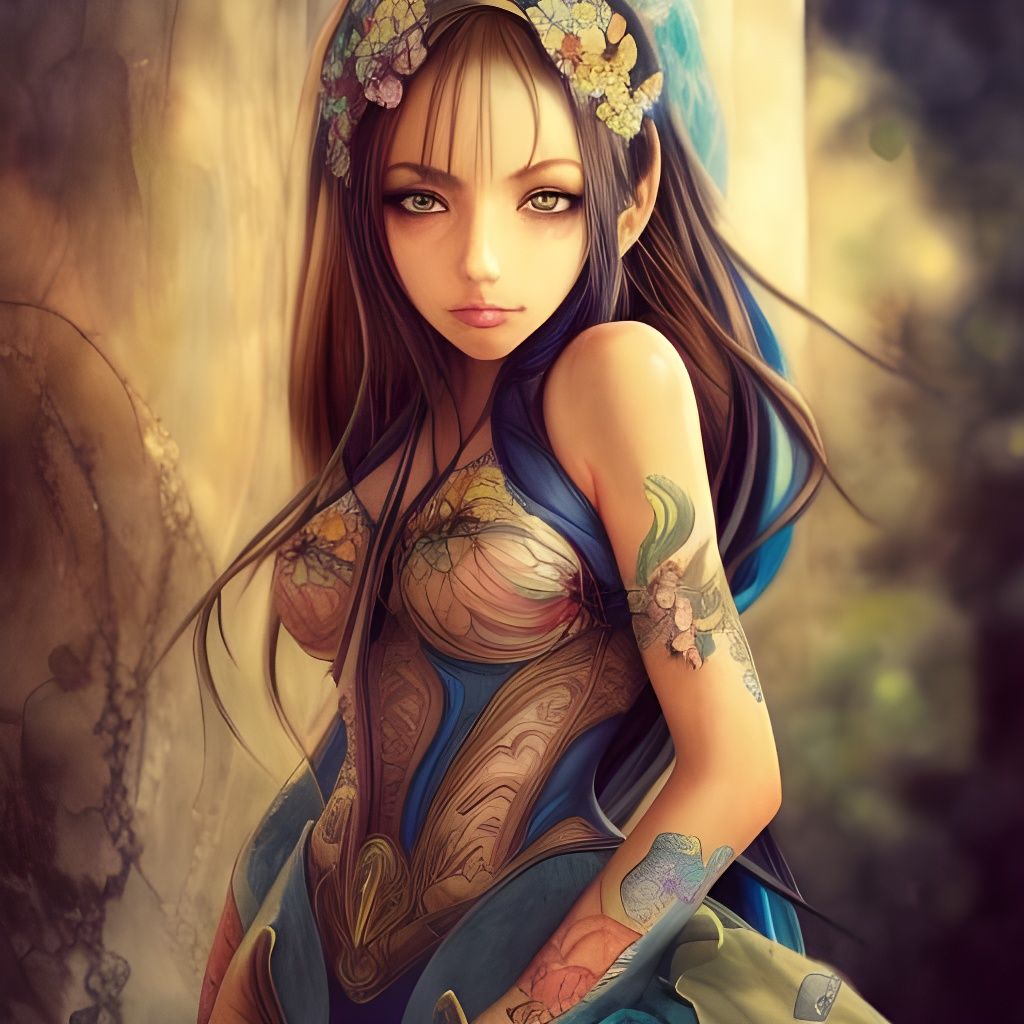 Stunning Latina in Watercolour Anime Style