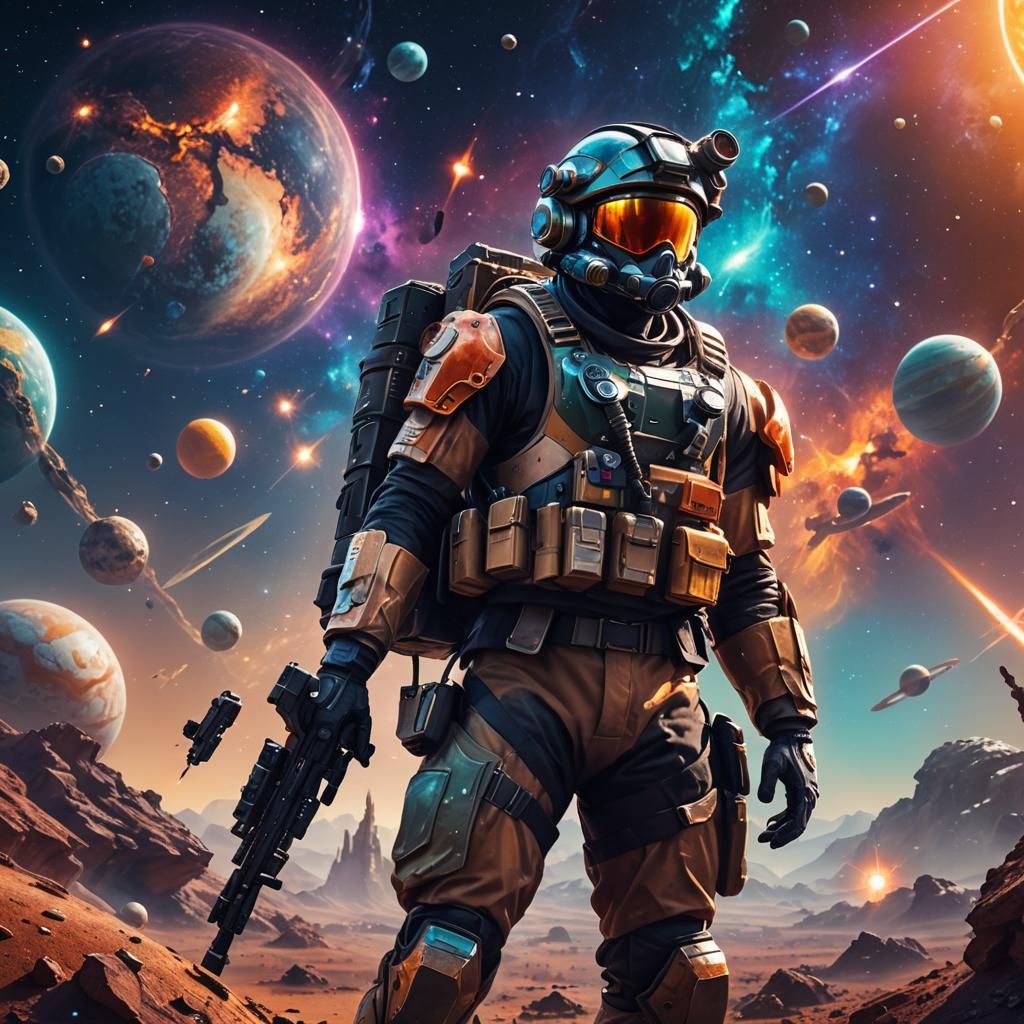 Soldier at Universe Edge: Cosmic Concept Art