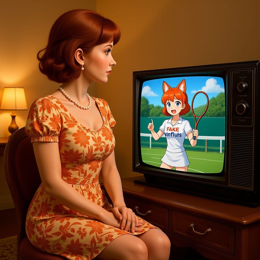 1950s Tradwife Watching Anime Fox Girl in Splash Art