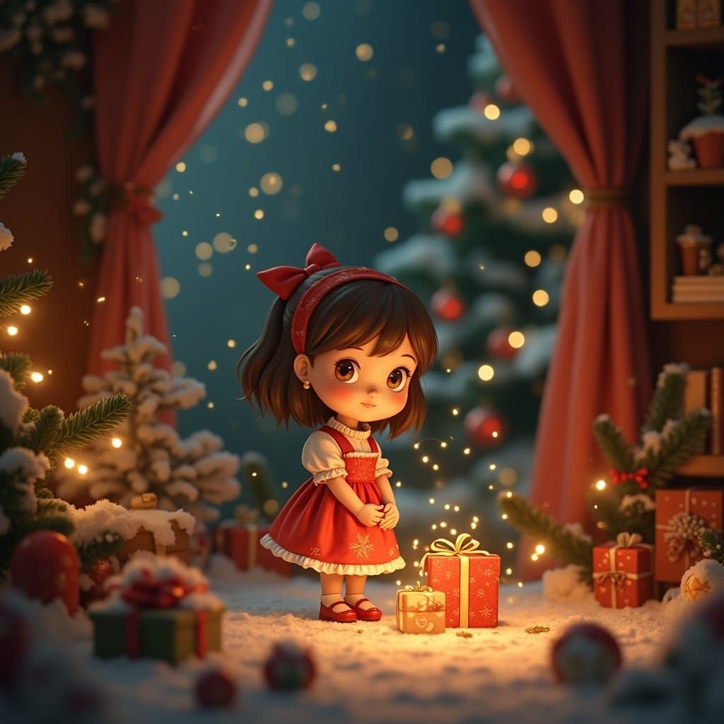 Miniature Girl in Festive Christmas Secret Hideaway