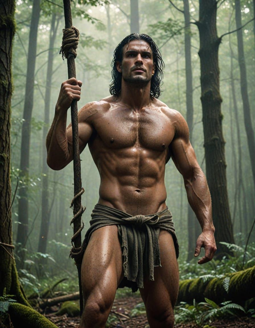 Chiseled Hunter in Gritty Cinematic Style