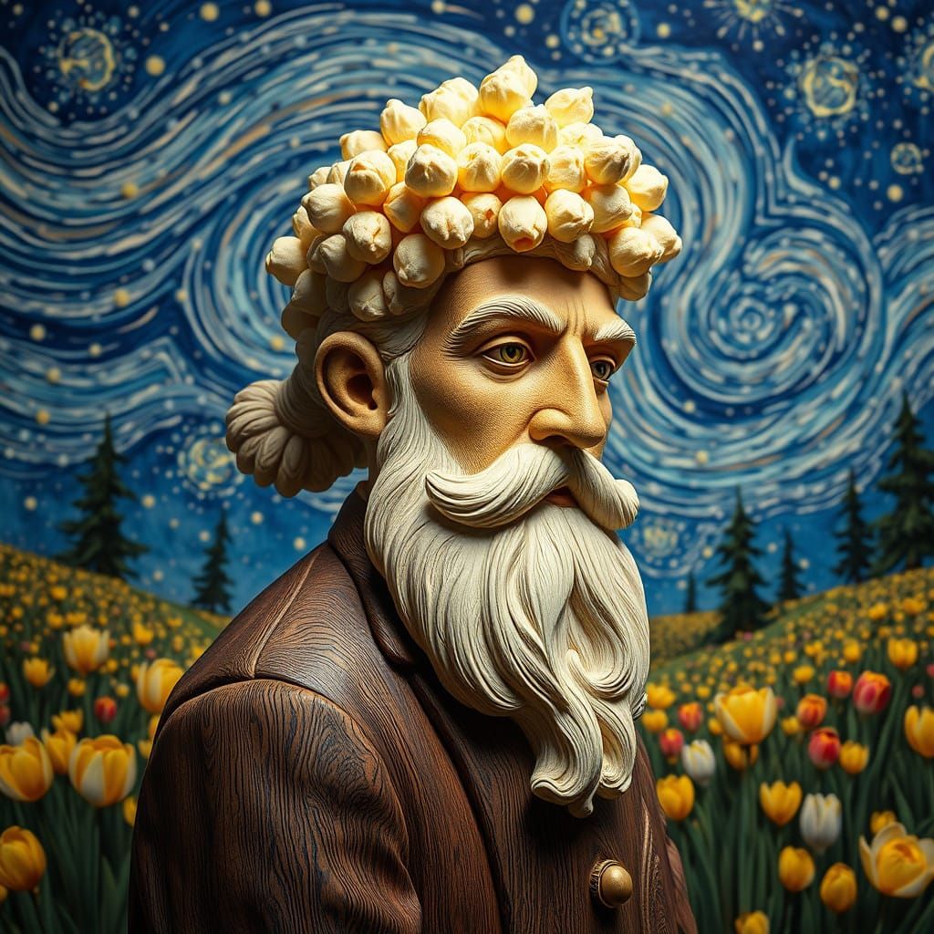 Surrealist Tintin as Van Gogh's Christmas Elf in Intricately...