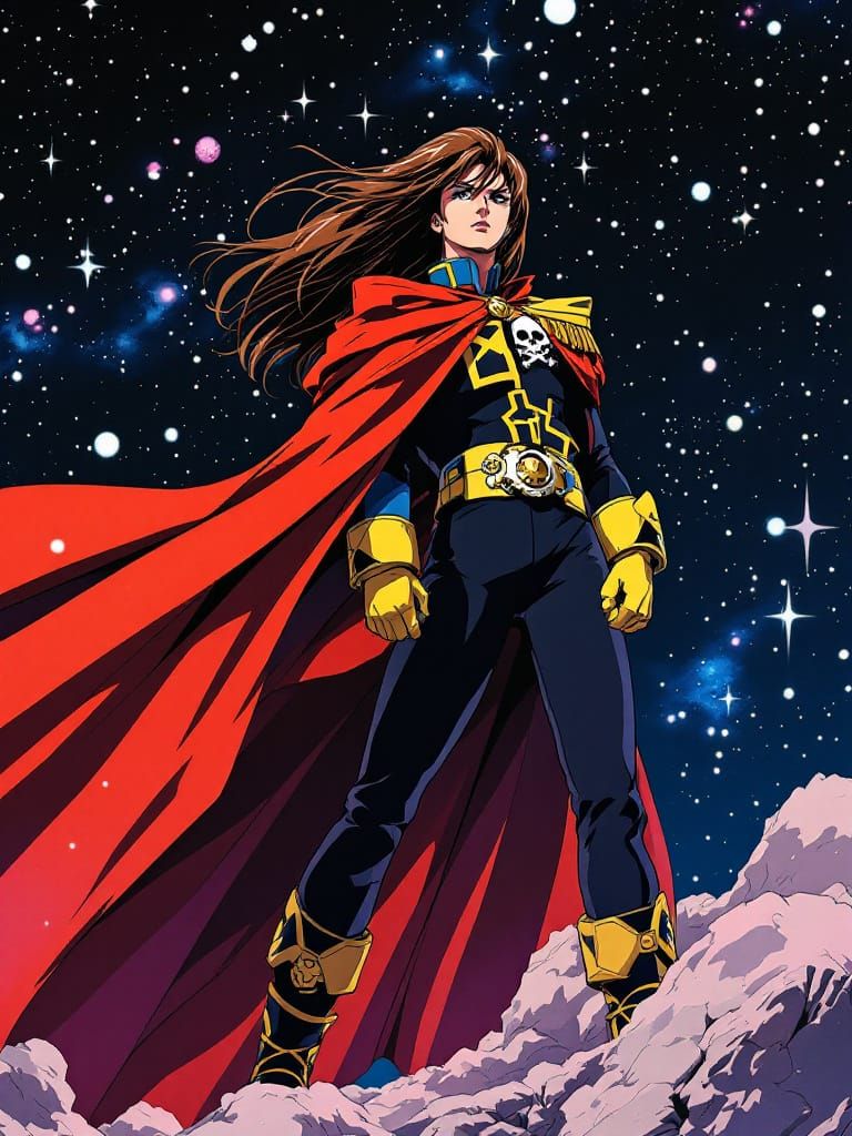 Space Pirate Captain in Dramatic Red Cape