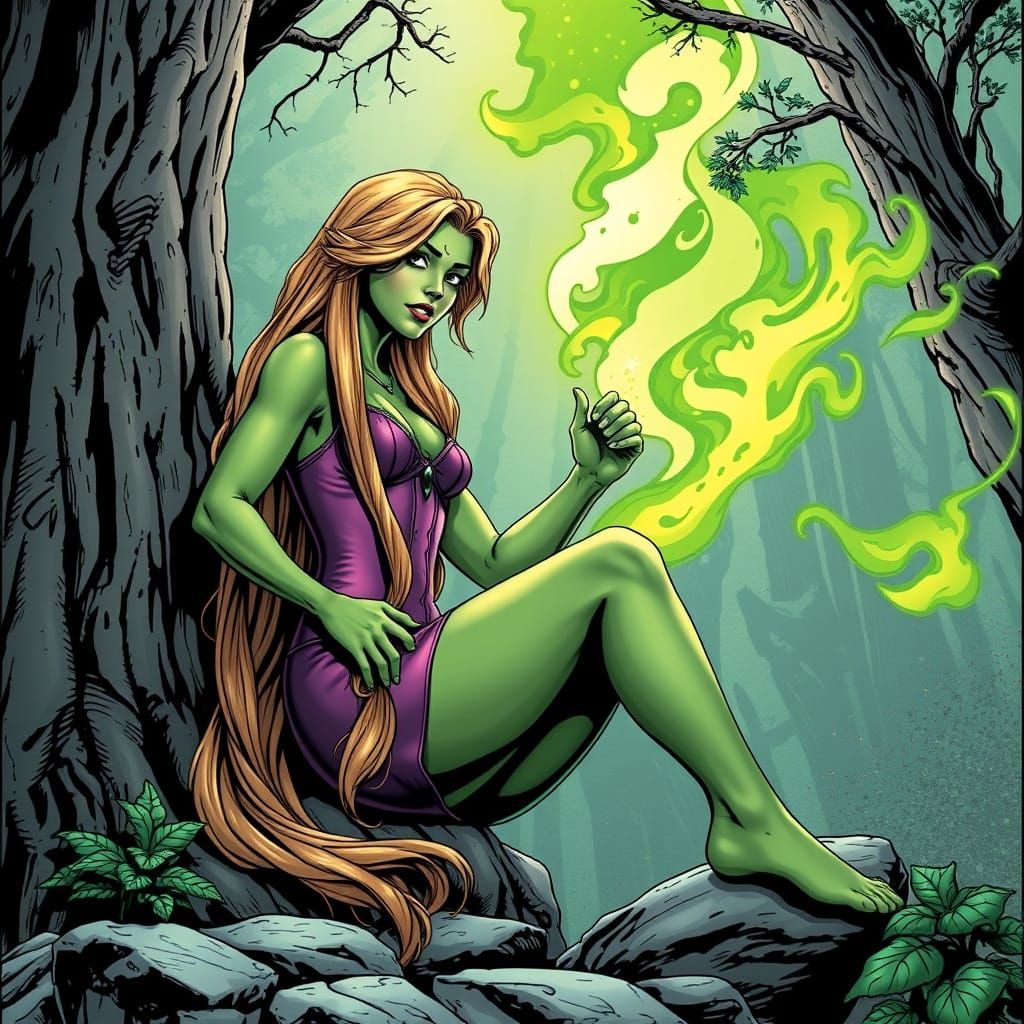 Rapunzel as a Cyberpunk She-Hulk