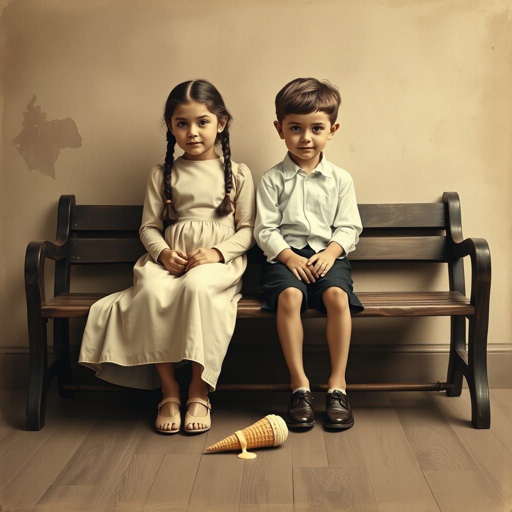 Whimsical Children's Moment in Vintage Sepia Tones