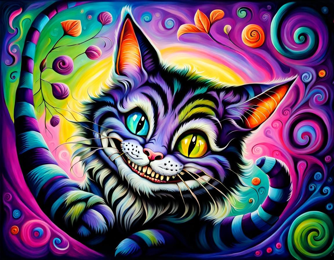 Grinning Cheshire Cat in Wonderland: Fantasy Art