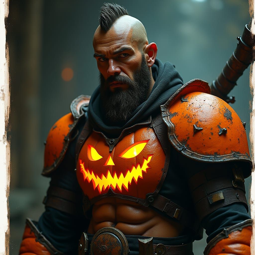 Dark Fantasy Jack O'Lantern Warrior in High-Fashion