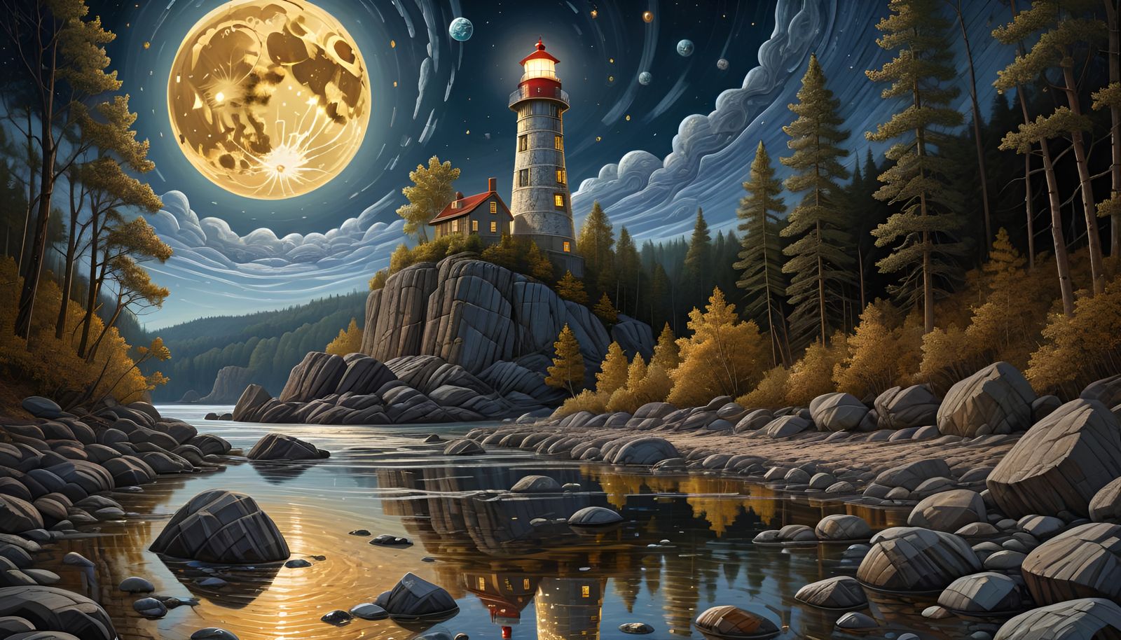 Crystal Lighthouse Under a Starry Sky