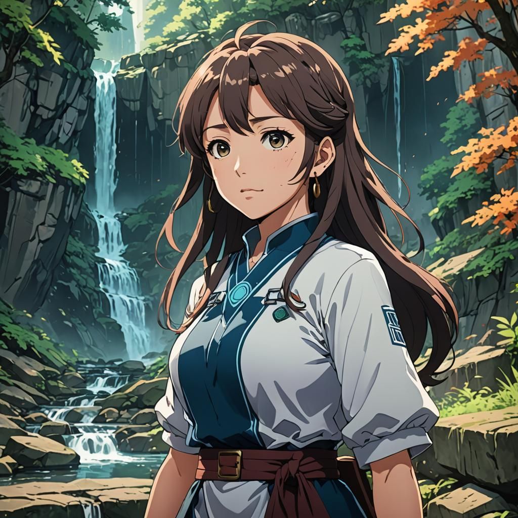 Geisha in Foreseen Falls: Cel-Shaded Anime Art