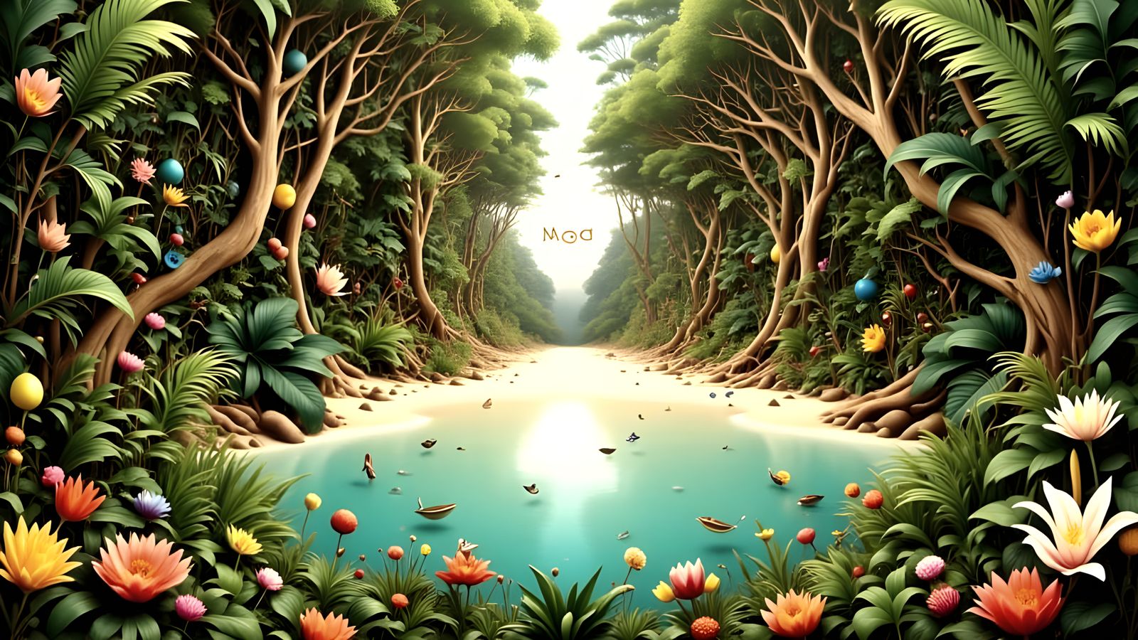 Exotic Rainforest Floral Panorama in Vibrant Botanical Style