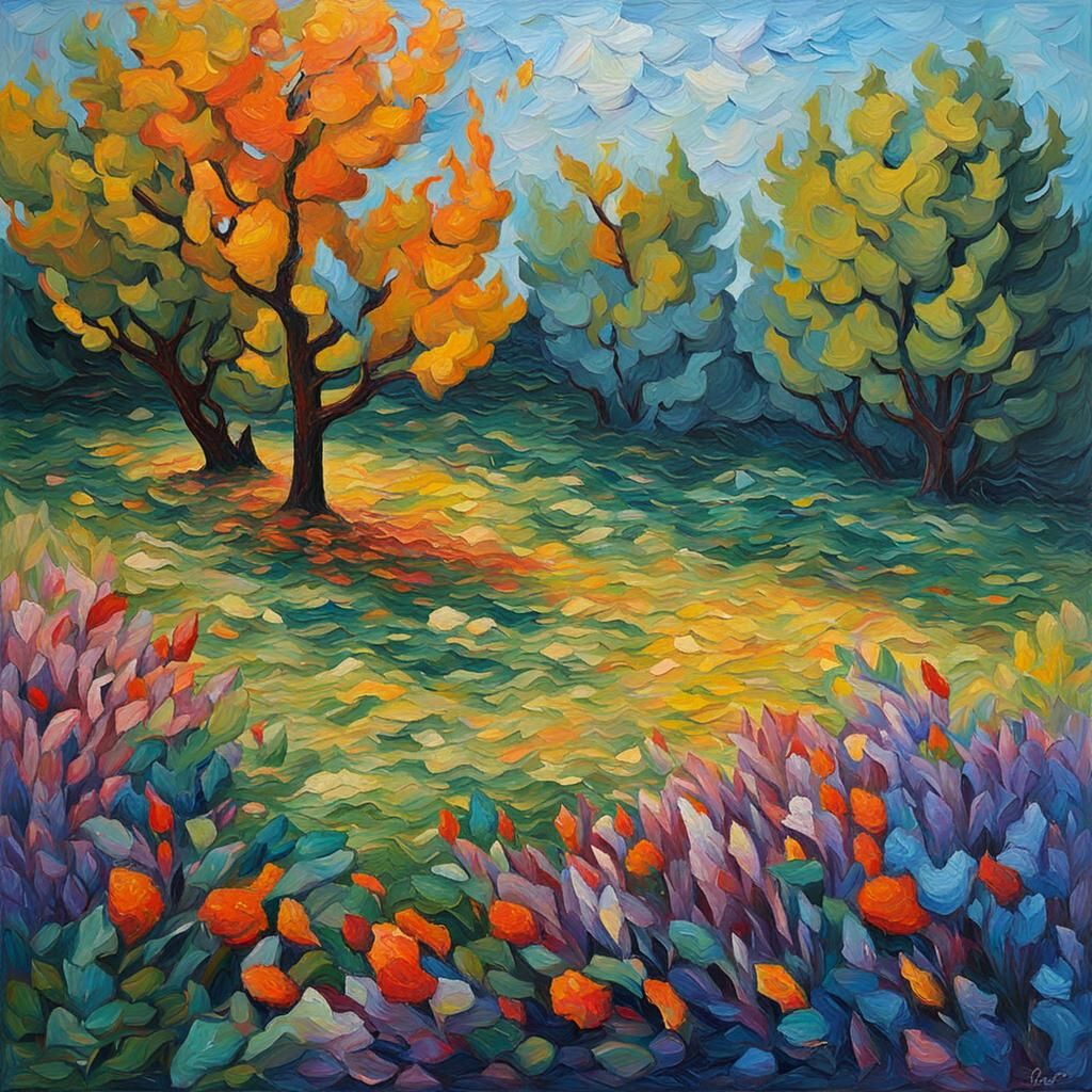 Abstract Expressionist Oil Painting in Neo-Impressionism Sty...