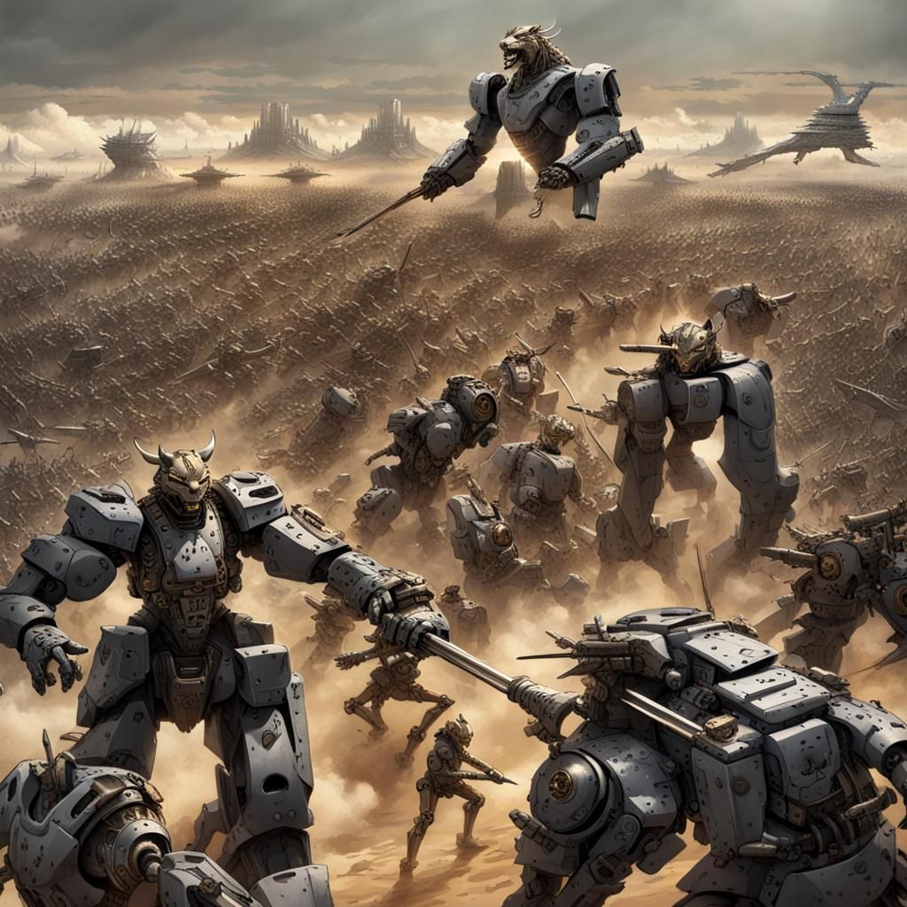 Epic Robot Lion vs Jaguar War in Sci-Fi Setting