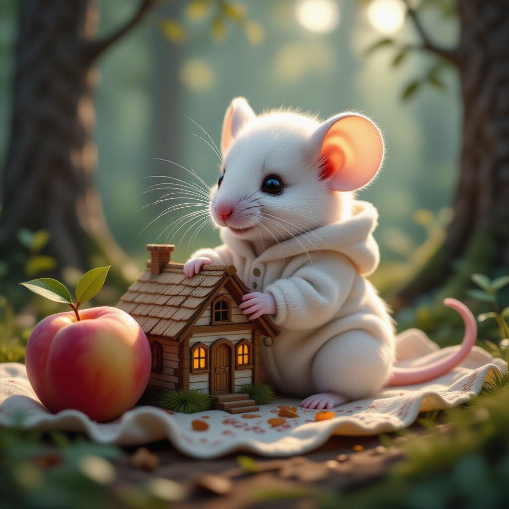 Cute Mouse Building a House in Fantastical Realism